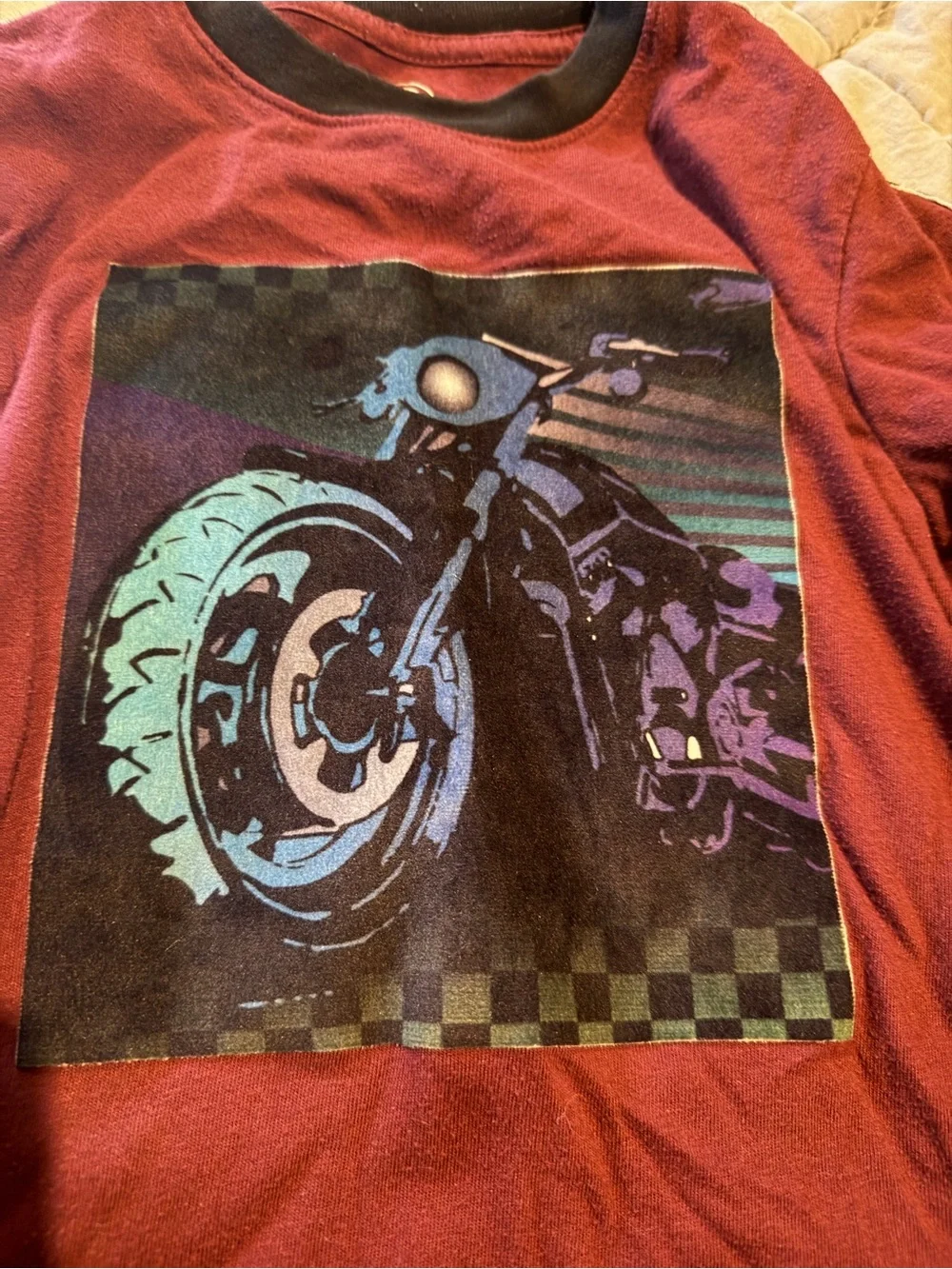 wonder nation Burgundy and Black Long-Sleeve Layered Motorcycle Tee